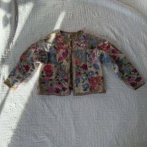 Woman’s Hand-Knit Floral Cardigan Sweater M/L